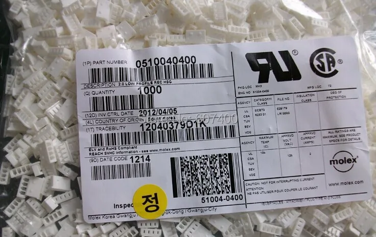0510040400 CONN RCPT Корпус 2 мм 4POS SGL 51004 0400 молекс Соединители Клеммы корпуса 100% новые