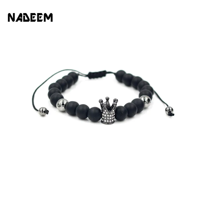 Модный микро проложить CZ золотой цвет браслет с шармом короной 8 мм черная