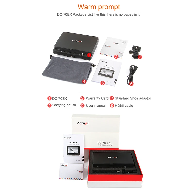 7-дюймовый Viltrox DC-70EX 4K HD Clip-on HDMI/SDI/AV видеовыход для камеры ЖК-монитор Canon Nikon Pentax Olympus