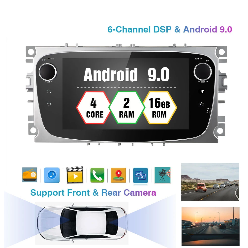 Podofo 2Din Автомагнитола Android 9,0 Авторадио 7 ''сенсорный экран автомобильный мультимедийный плеер gps навигация wifi MP5 Bluetooth FM для Ford