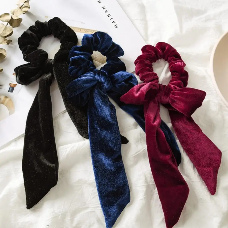 

Girls Bows hair scrunchie boutique children velvet elastic headband ponytail holder kids lace-up Bows princess hair accessories