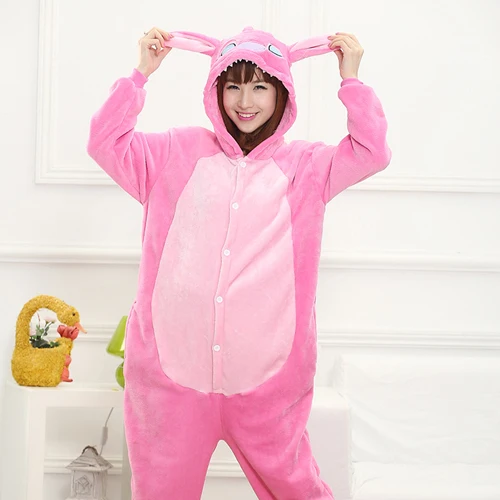 Pink Stitch Кигуруми для взрослых, женские, мужские, вечерние, аниме, черная летучая мышь, косплей костюмы-комбинезоны, мягкие, забавные, Мультяшные пижамы для девочек и мальчиков - Цвет: Pink Stitch