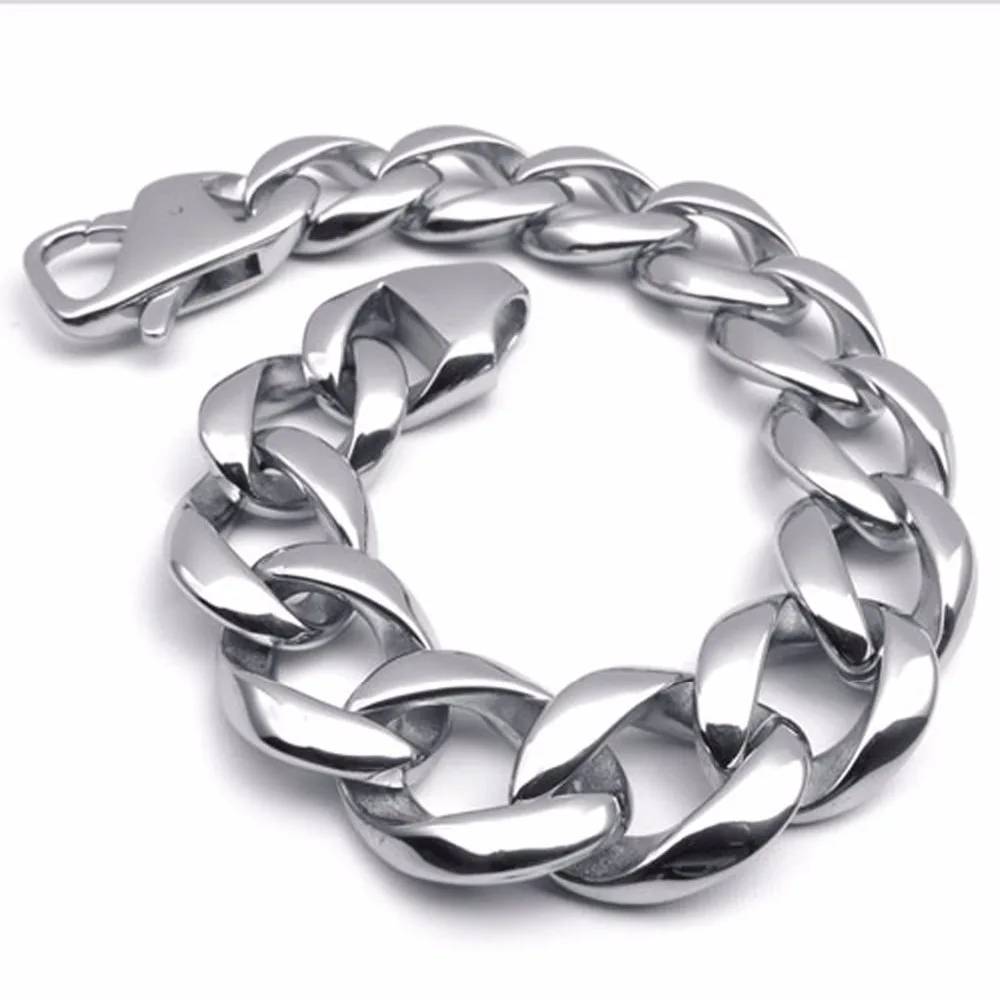 9&quot Men's Very Heavy Bracelet 17mm Wide Casting Links Highly Polished Vintage Look Top Material 316 S.Steel MTB005 | Украшения и