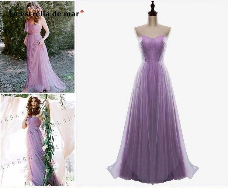 Vestido madrinha2019 Новое Тюлевое платье трапециевидной формы с рукавами-крылышками фиолетового и розового цветов длинное свадебное платье для гостей под$50
