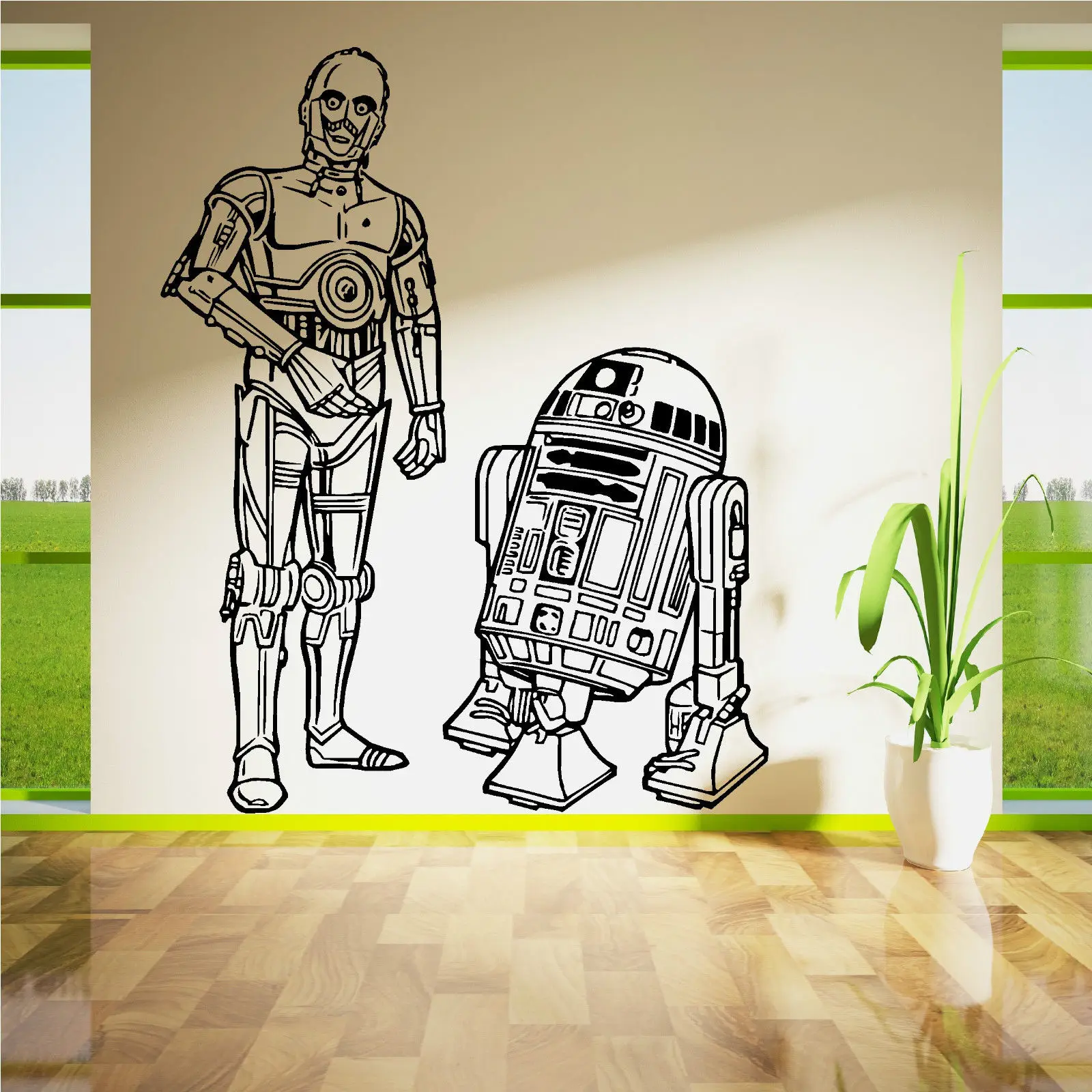 Виниловая настенная наклейка D253 в стиле Звездных Войн R2D2 и C3PO DROIDS DUO для