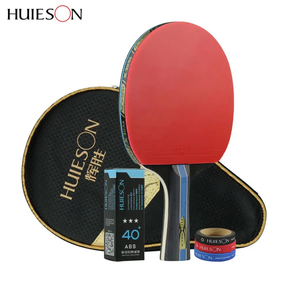 

Huieson 4 Star Carbon Fiber Table Tennis Racket Double Pimples-in Rubber Pingpong Racket With Bag Table Tennis Ball Edge Protect