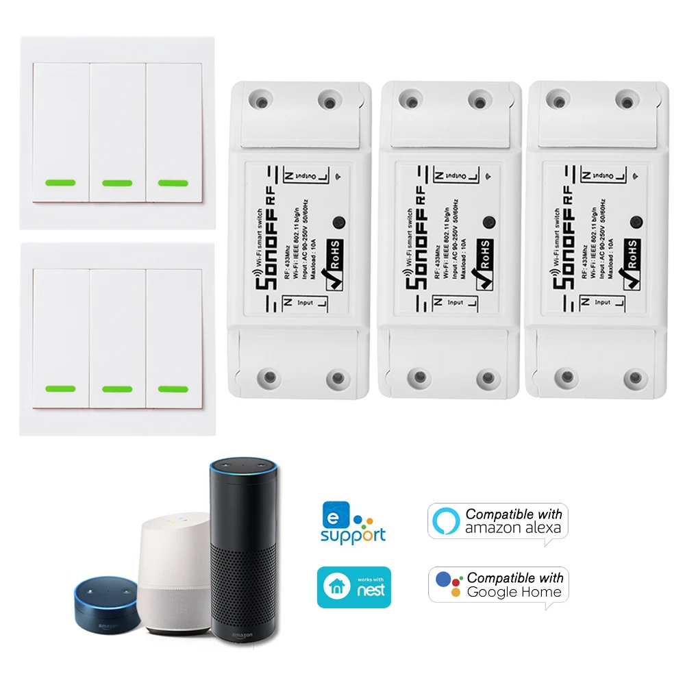 

3PCS SONOFF RF Wifi Smart Switch RFWireless 433MHz For Alexa/Google Home with Timing Function for Android/IOS APP