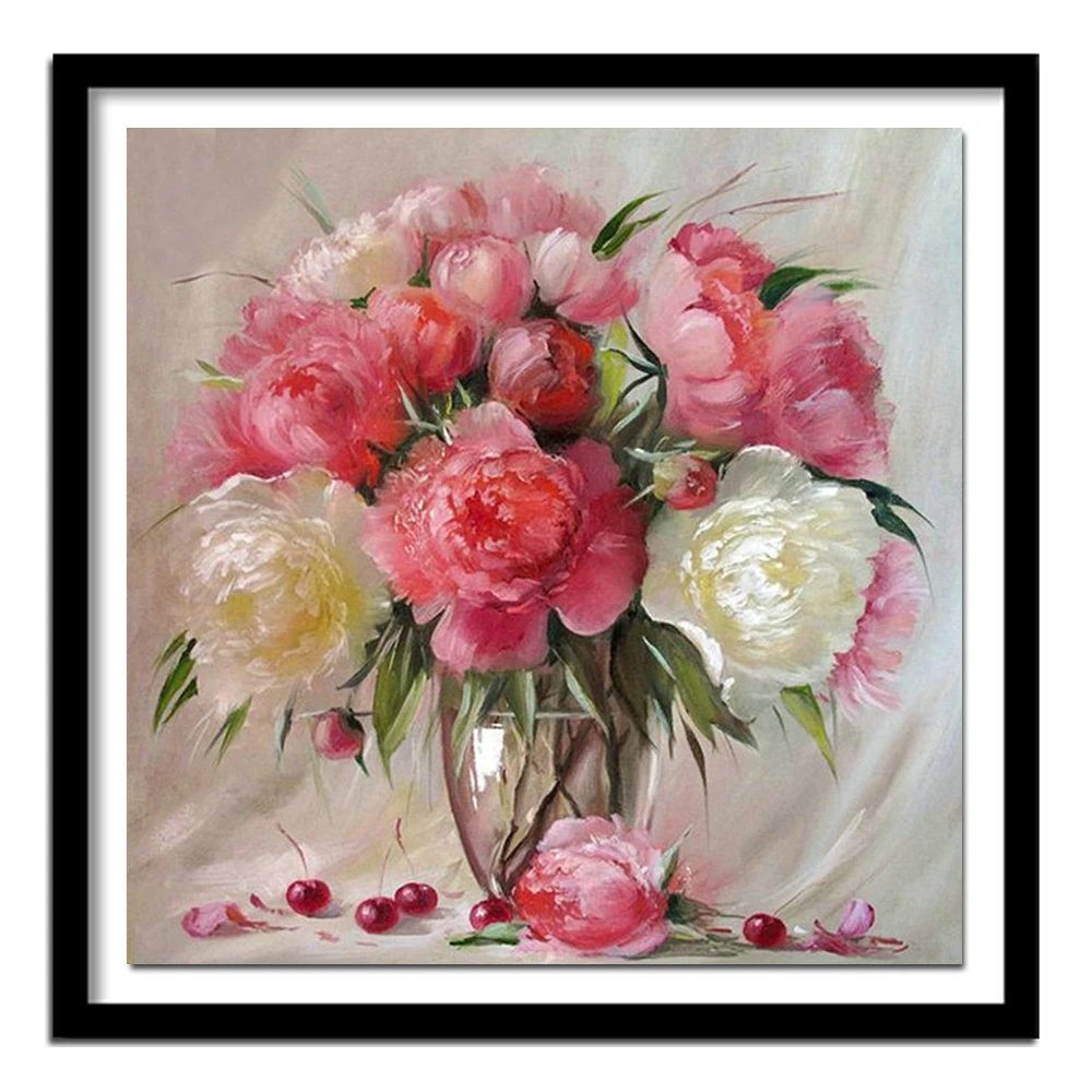Pink flowers and yellow flowers.needlework diamond square home decor embroidery painting cross stitch | Дом и сад