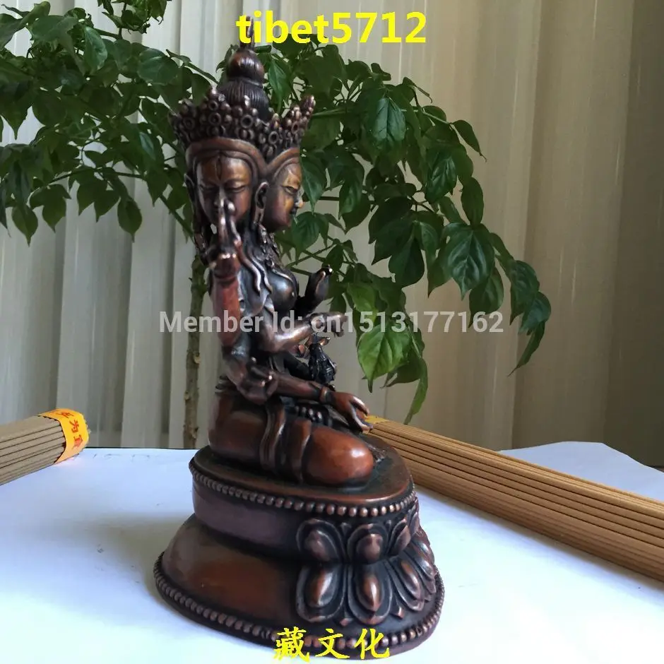 Тибетская Античная буддийская из бронзы ушнишавиджая статуя Будды 18 см