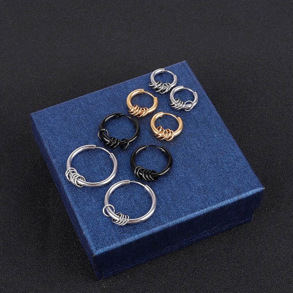 Модные мужские и женские круглые серьги кольца в стиле панк Серебряного черного