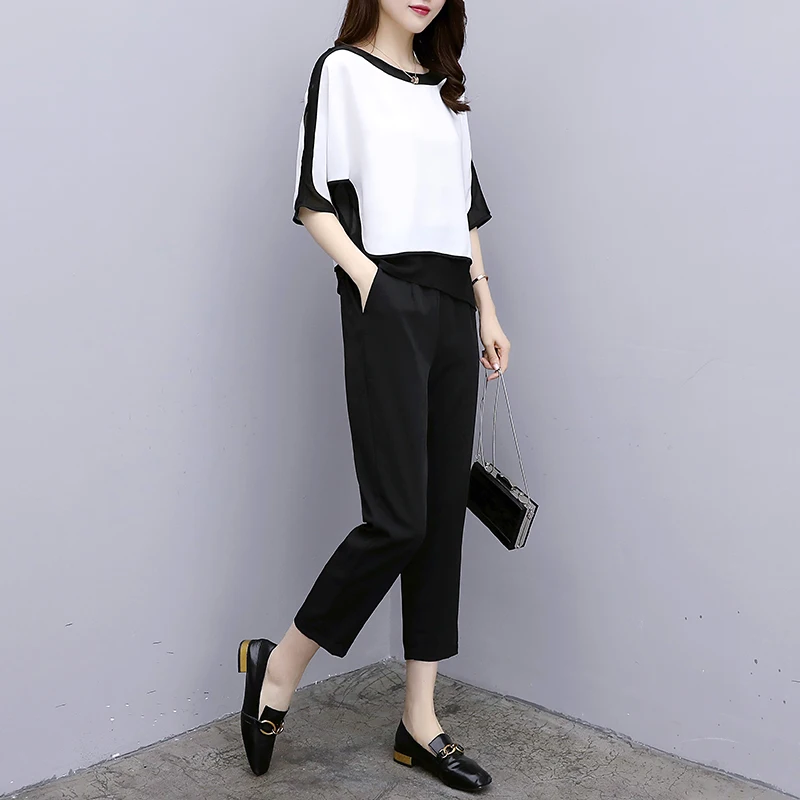 Летние женские комплекты повседневные свободные шифоновые блузки пуловер Топ