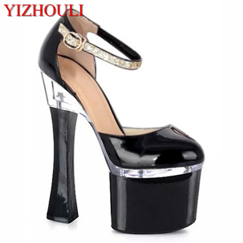 18cm super high heel heel wine glass and artificial leather shoes flash powder buckle with a large size of women's Dance Shoes