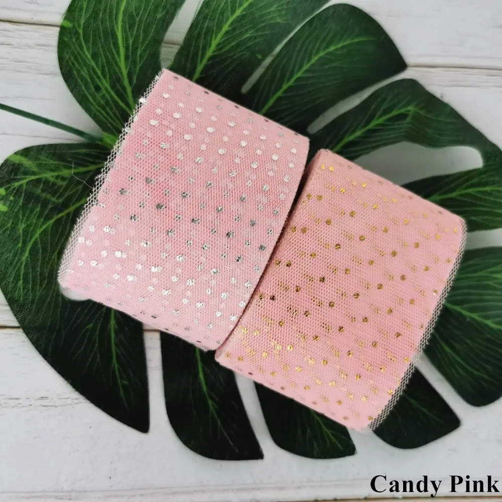 Candy Pink 6 см, 23 м, блестящая Тюлевая лента в горошек золотистого и серебряного цвета, Тюлевая сетка, тканевые полоски, сделай сам, украшение для волос, Poms Journal, вечерние принадлежности - Цвет: Candy Pink