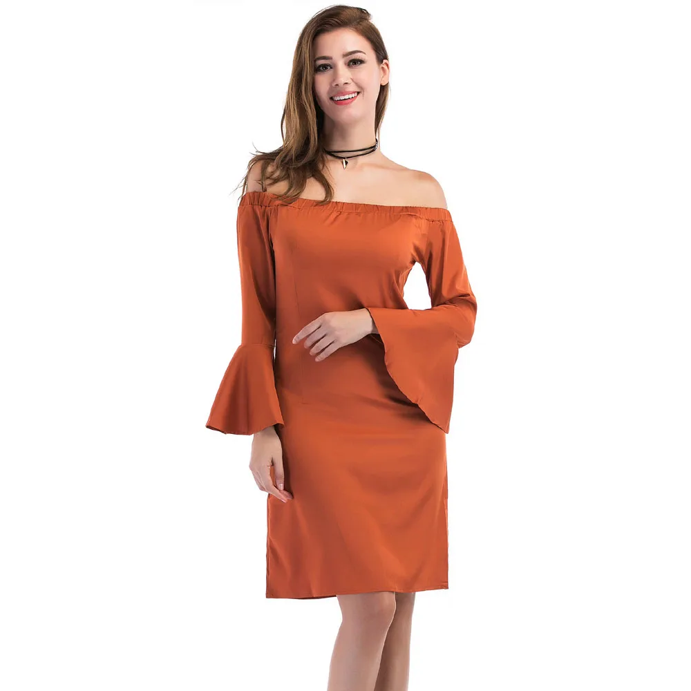 Осеннее платье Для женщин 2017 Новая мода Slash Средства ухода за кожей шеи с