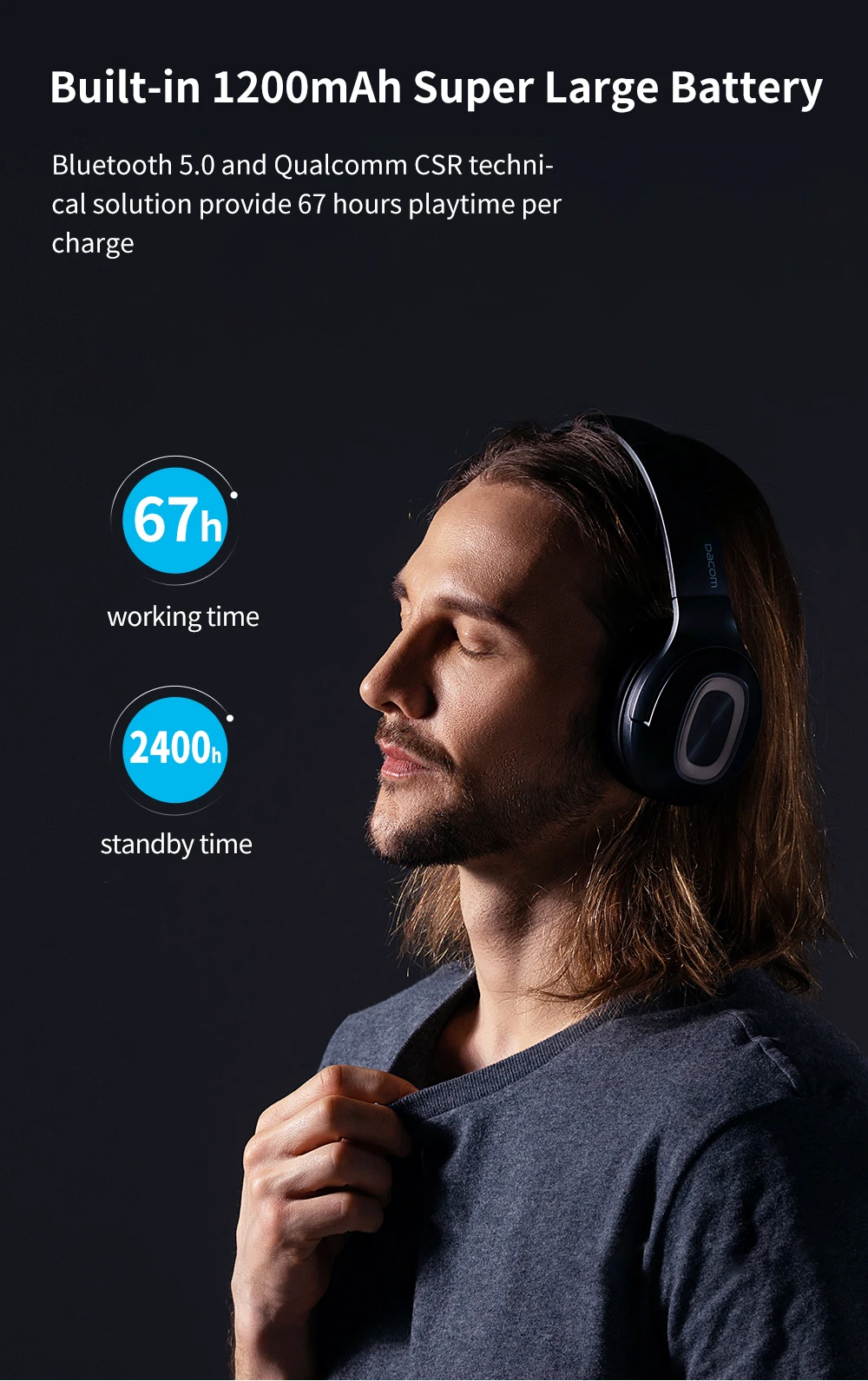 Dacom HF002 Bluetooth v5.0 наушники-вкладыши 1200 мАч Bluetooth беспроводные басовые наушники головной телефон для телефона ноутбука