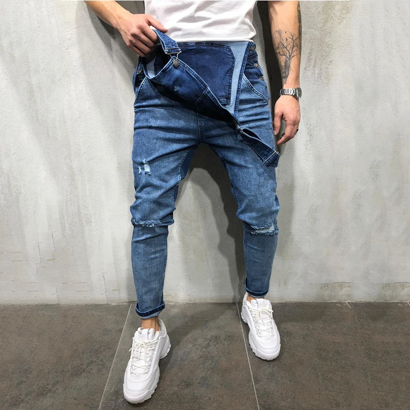 KENNTRICE Skinny Jeans Men Denim Jumpsuit Hip Hop Distressed Overalls Mens Slim Fit | Мужская одежда