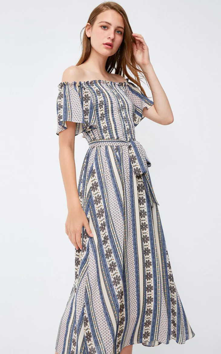 Vero Moda печатное платье с открытыми плечами и запахом на груди Бохо Макси/длинное платье | 31837B519