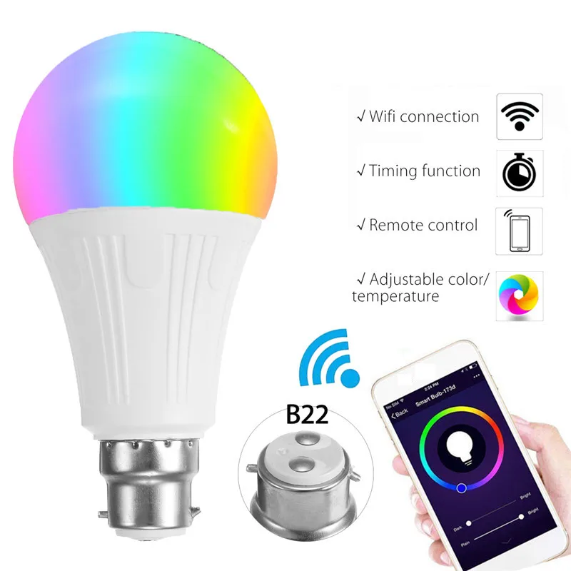 B22 беспроводной Wi Fi приложение светодиодная смарт-лампочка свет лампы RGB + W