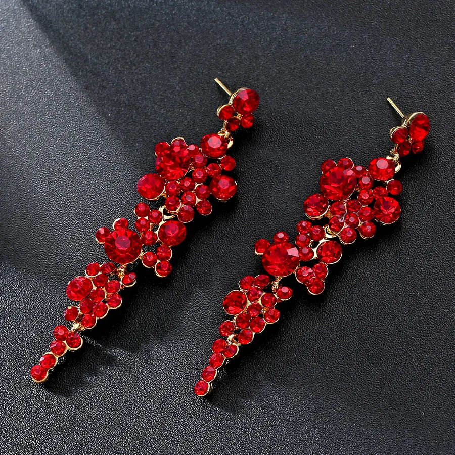 Женские серьги подвески с красными кристаллами RAVINOUR длинные сережки Коктейльные