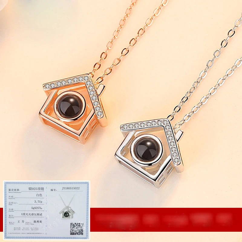 1PC Female Zircon House Necklace Silver 100 Languages Light I Love You Projection Pendant Clavicle Chain Charm Jewelry | Украшения и