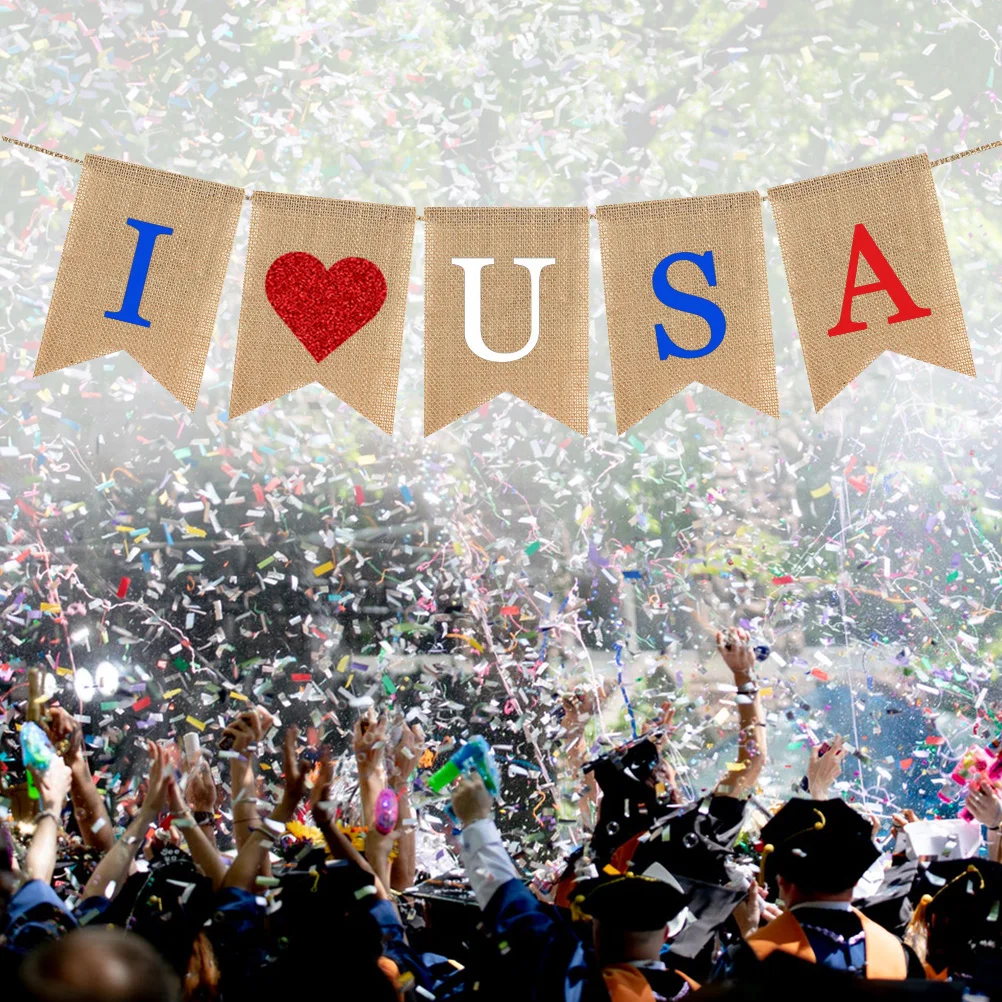 USA Independence Day Linen Dovetail Pull Flag Garland Shape Hanging Banner Bunting For 4th Of July Party | Дом и сад
