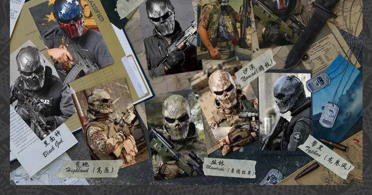 Уличная Военная камуфляжная тактическая страйкбольная маска Пейнтбольная Wargame полная защита лица Хэллоуин ужас SWAT Черный череп маски