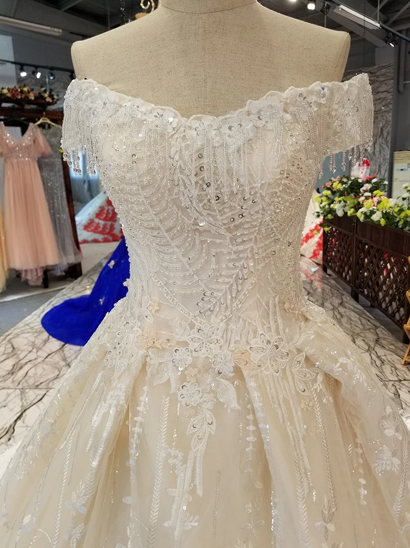 LS30074 сексуальное блестящее свадебное платье с открытыми плечами 2020 бисером v