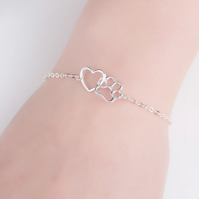 12PC/Lot Paw Heart Pendant Chain Bracelet Gold Dog Cat Footprint Claw Animal Pet Jewelry For lover | Украшения и аксессуары