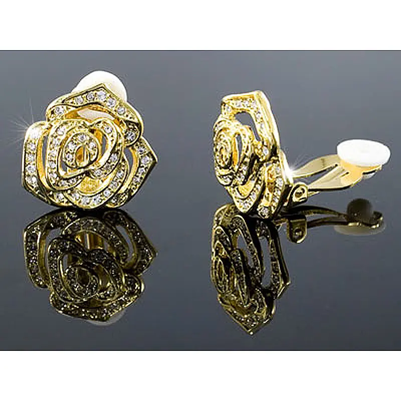 Серьги гвоздики с павлиньими звездами и розовыми зажимами золотого цвета