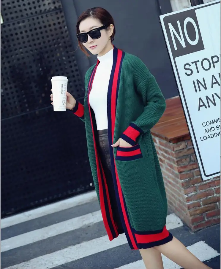 HOUSE OF QUIRKY 2018 Autumn Women Color Stitching Sweater Winter Knitted Elasticity Warm Female Long Cardigan Casual Jumper |