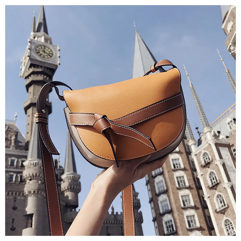 Women's Shoulder Bag Simple Design Saddle Bags with Bow Tie Small Messenger Semicircle Ladies Fashion HB957 | Багаж и сумки