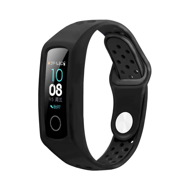 Силиконовый ремешок для honor band 4 5 Смарт-спортивный браслет двухцветный fot huawei honor band 3 пористый дышащий сменный ремешок - Цвет: Pure black