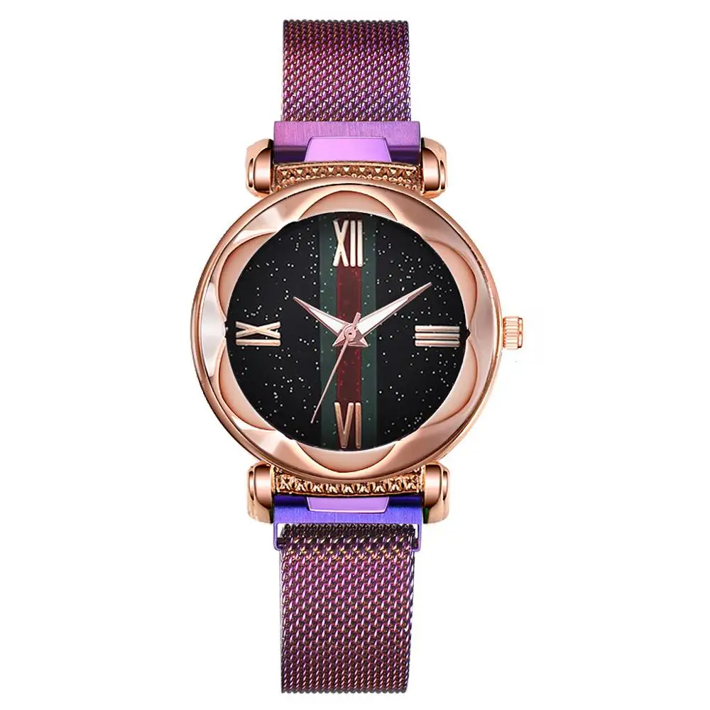 Luxury Rose Gold Watch Women Flower Surface Wrist Watches Fashion Starry Sky Magnetic Designer Ladies Quartz Clock Gift | Наручные часы