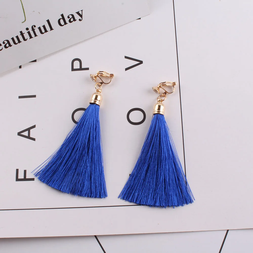 Royal blue Кисти из волокна, клипсы для женщин, 17 цветов, свадебные, богемные, свадебные, без пирсинга, модные, свадебные ювелирные изделия, вечерние клипсы для ушей - Окраска металла: Royal blue