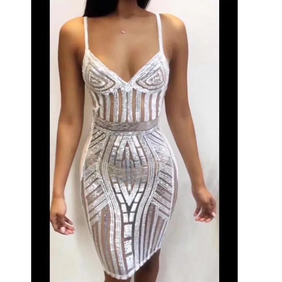 CIEMIILI Women 2019 Summer Dress V-Neck Cross Backless Sexy Evening Party Fashion White Sleeveless Mini Bandage | Женская одежда