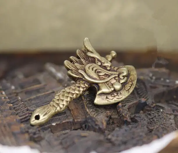 

Chinese Pure brass dragon head axe small pendant