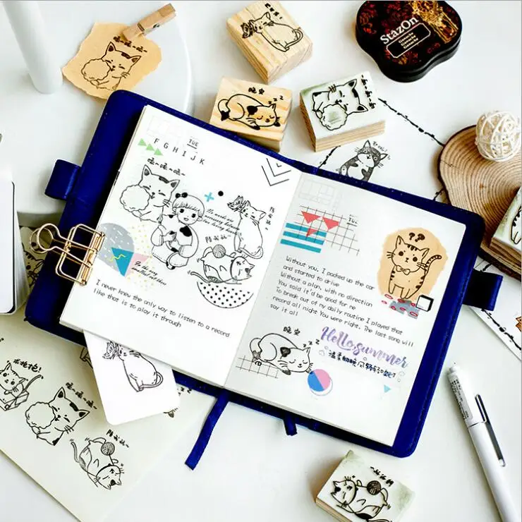1 шт. х мультяшная серия милых кошек штампы DIY Деревянные и резиновые для