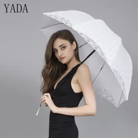 yada design white weeding umbrella folding rainy anti uv rainproof sun decoration bride paraguas lace embroidery umbrella yd007
