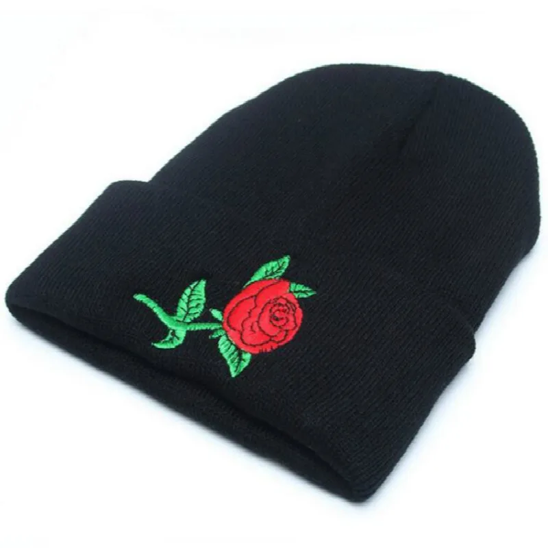 Розовая женская вязаная шапка Skullies & Beanies Черная Вязаная мужская с цветочной