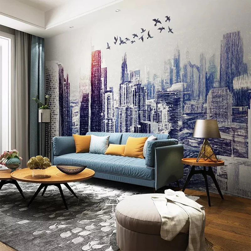 Настенная ткань на заказ Современная ручная роспись городская архитектура