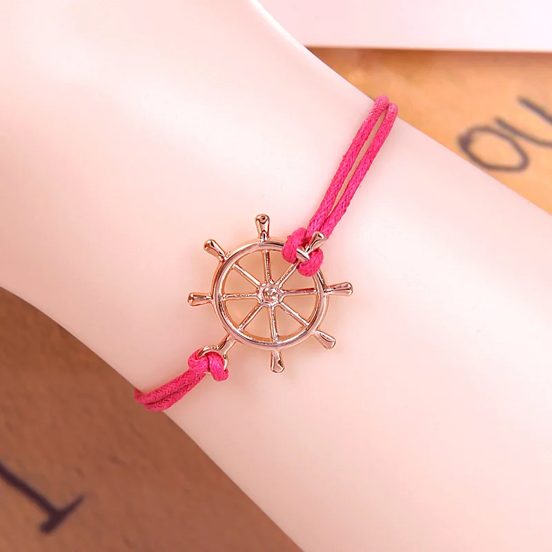 LEENAHAR-1PC Hot Sale Wholesale Fashion Alloy Rudder Love Charm Leather Bracelet Wax Rope Adjustable Bracelets For Women Gift | Украшения и