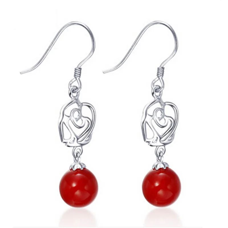 Red Agate Stone Earrings 925 Sterling Silver With 10mm Beads Drop | Украшения и аксессуары