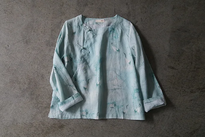 Vestidos, Весенняя Летняя женская рубашка, Ретро стиль, дзен, принт, длинный рукав, тонкая, свободная, рами, блузка, женское кимоно