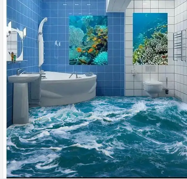 Custom photo floor wallpaper 3D stereoscopic Seawater spray 3d mural PVC self-adhesion wallpaer 20156959 | Обустройство дома