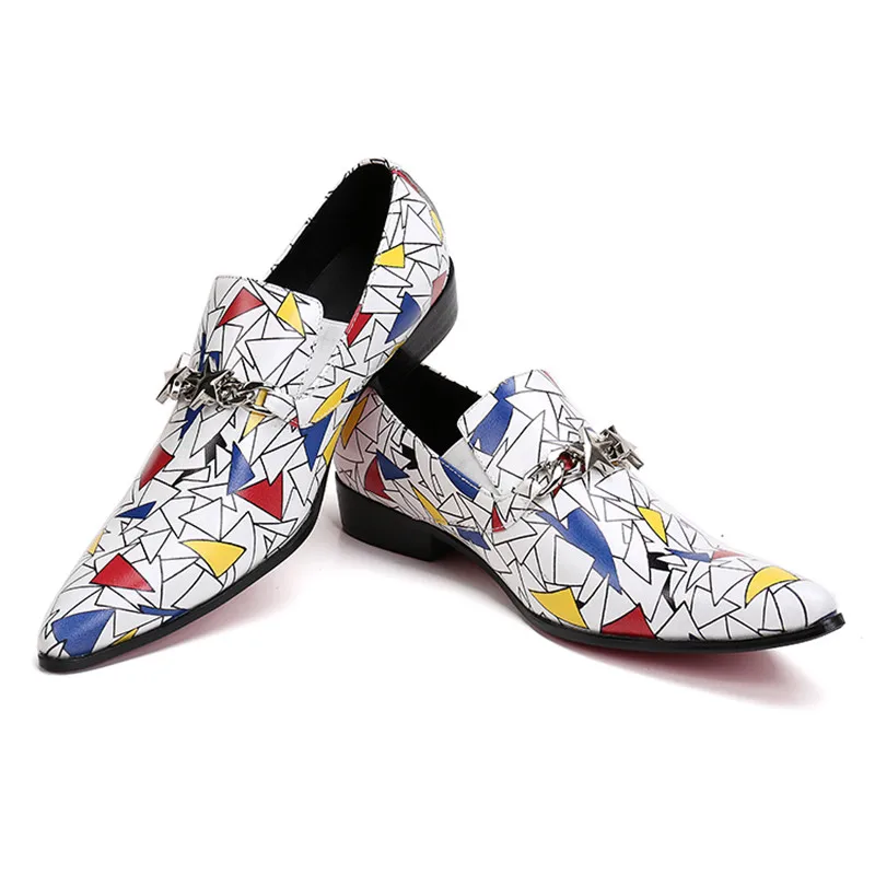 

CH.KWOK Geometric Print Men Formal Dress Shoes Pointed Toe Prom Wedding Shoes Men Business Oxfords Chaussure Homme Creepers