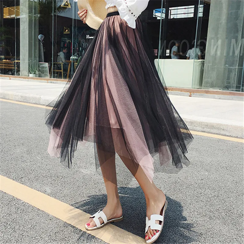 2018 сезон: весна–лето Винтаж юбки женские эластичные Высокая Талия Тюль Юбка из