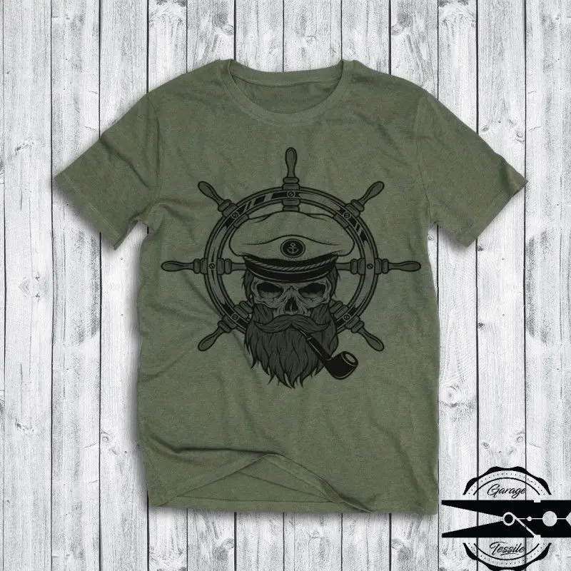 

2019 New Mens T Shirts T-shirt Medium Fit "SKULL SAILOR" Uomo Mid Heather Khaki Maniche Corte / Garage Print Round Neck Man