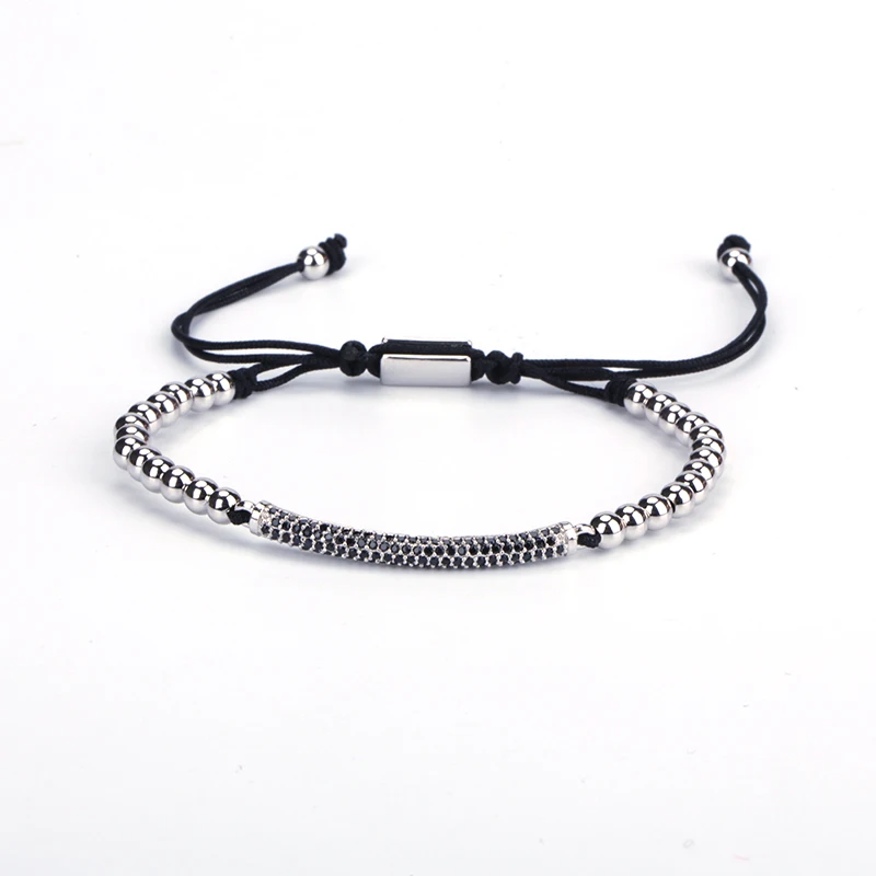 

10pcs New Arrive Macrame Weaving Charm Bracelets for Women and Men Stainless Steel Beads with Clear Zircon in Black Rope Adjust