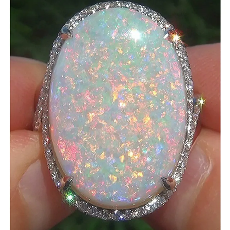 Modyle Elegant Fashion Whie Oval Female Opal Ring White Gold Filled Jewelry Vintage Party Engagement Wedding Rings For Women