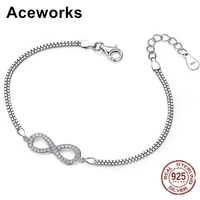 aceworks infinity authentic 100 925 sterling silver bracelets bangles women romantic gift charm pave zirconia jewelry design